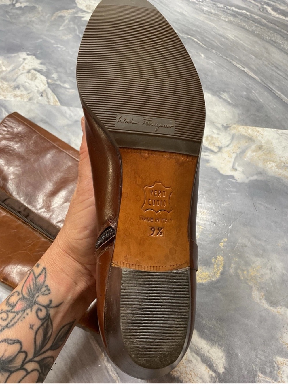 Vintage Salvatore Ferragamo Rallina Brown Calf Leather Tall Riding Boots 9/5 - Picture 5 of 12